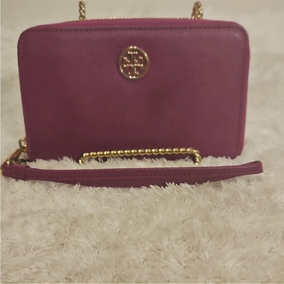 Tory Burch Magenta Wristlet with Gold Accents